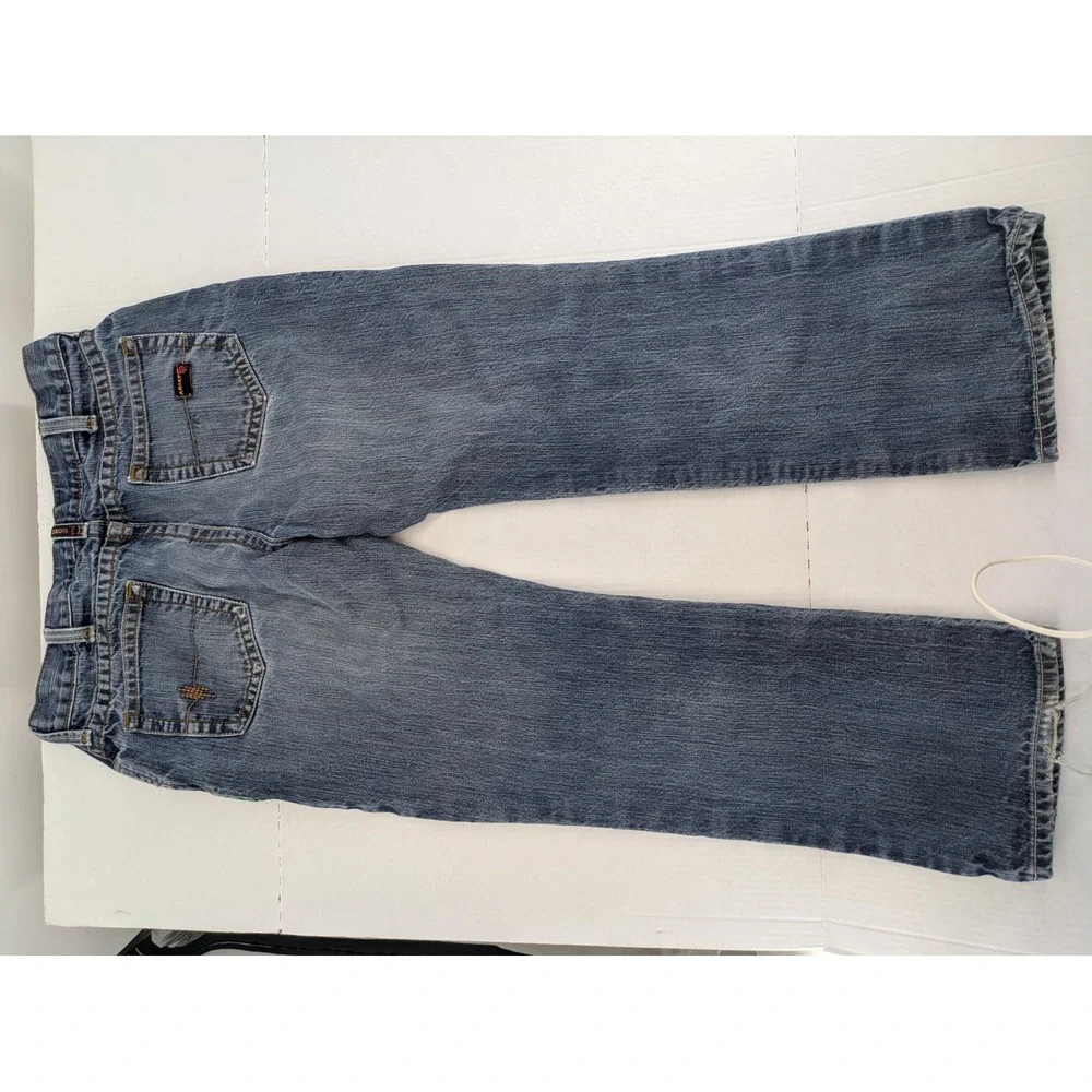 Ariat FR M4 Low Rise Boot Cut Jeans Mens 36x32 Blue Distressed Thrashed Workwear